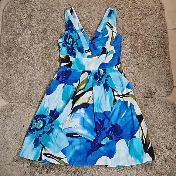 COREY P. Floral V Neck Sleeveless A-line Dress Size 4 - Picture 8 of 11